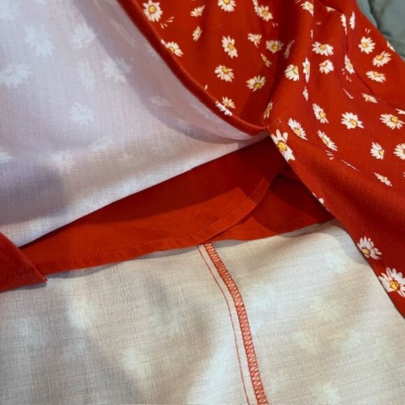 Finders Keepers Mae Asymmetric Hem Floral Dress Rusty Red Slit Strappy Size 8 - Picture 9 of 13